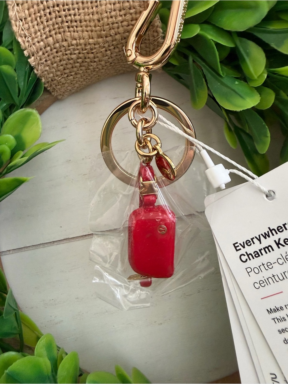 lululemon athletica Gold Keychain with Red Belt Bag Charm